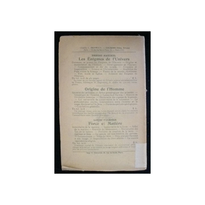 L'origine des espèces de Charles Darwin chez Schleicher Frères