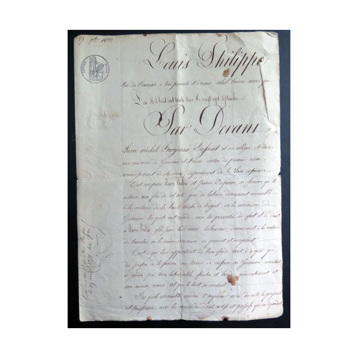 Vieil acte de vente notarié période Louis Philippe 27 septembre 1833