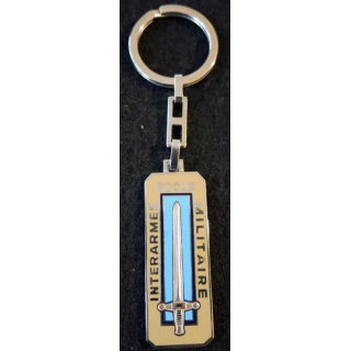 EMIA : porte clefs de l'école militaire interarmes de 6 x 2,1 cm dos argenté