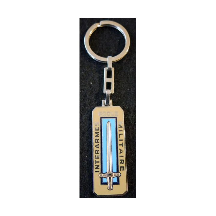 EMIA : porte clefs de l'école militaire interarmes de 6 x 2,1 cm dos argenté