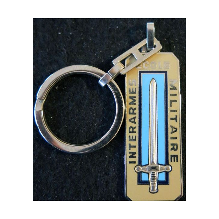 EMIA : porte clefs de l'école militaire interarmes de 6 x 2,1 cm dos argenté