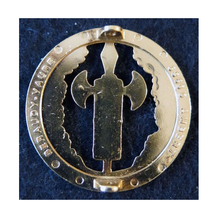 INSIGNE DE BÉRET : insigne de bérêt de la justice militaire de fabrication Beraudy-Vaure dos plat doré