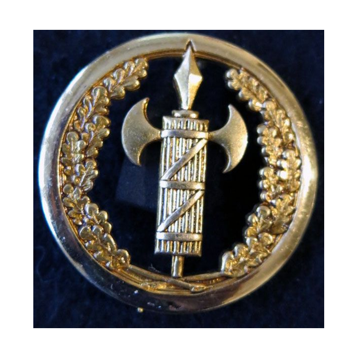 INSIGNE DE BÉRET : insigne de bérêt de la justice militaire de fabrication Coinderoux Paris dos lisse embouti et doré