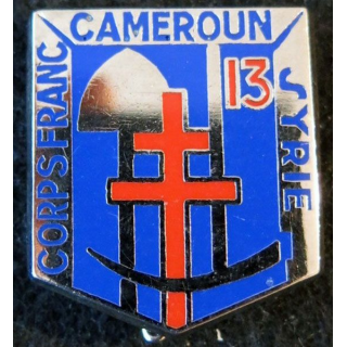 13° BG : insigne métallique du 13° bataillon du génie Corps franc Cameroun Syrie de fabrication Ballard retirage