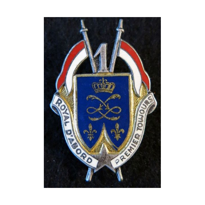1° RD : insigne métallique du 1° régiment de dragons de fabrication Drago Paris G. 1608
