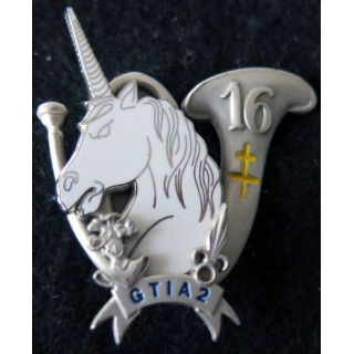 16° GC : insigne métallique du 16° groupe de chasseurs GTIA 2 Licorne fabrication Ségalen 2005