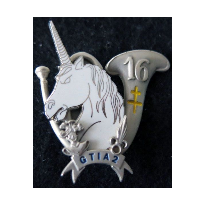 16° GC : insigne métallique du 16° groupe de chasseurs GTIA 2 Licorne fabrication Ségalen 2005