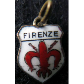 BLASON FIRENZE : Ancien blason en émail de la ville de Firenze 16 x 11 mm avec anneau et maillon
