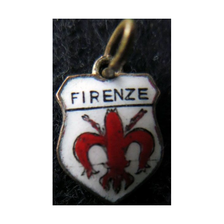 BLASON FIRENZE : Ancien blason en émail de la ville de Firenze 16 x 11 mm avec anneau et maillon