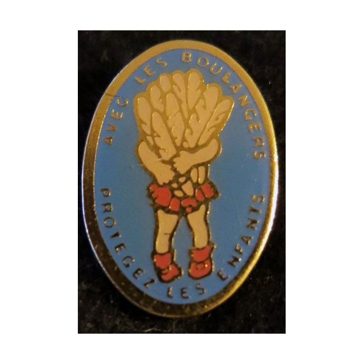 Pin's métallique verni  avec les boulangers protégez les enfants de 22 mm