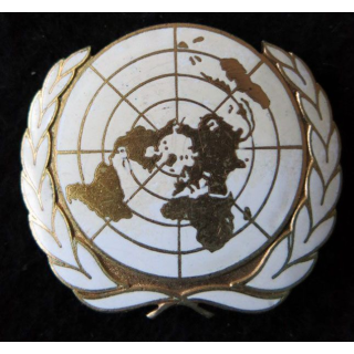 INSIGNE DE BÉRET : insigne métallique de béret bombé de l'Organisation des Nations Unies attache cassée