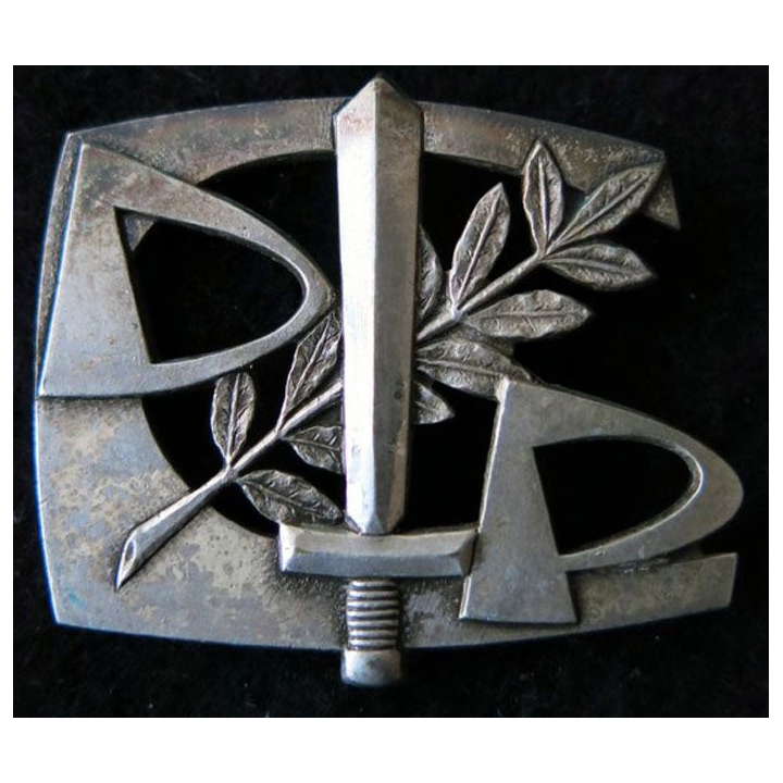 INSIGNE DE BÉRET CDP : Insigne de béret de la compagnie diffusion production Drago Paris G. 1644 lettre P ajouré