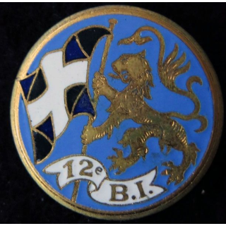 12° BI : 12° bataillon d'infanterie de fabrication Drago Paris G.1543 en émail dos lisse