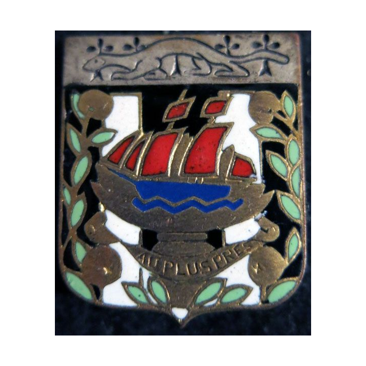 2° RI : insigne métallique du 2° régiment d'infanterie de fabrication Arthus Bertrand  G.427 Nef dorée en émail