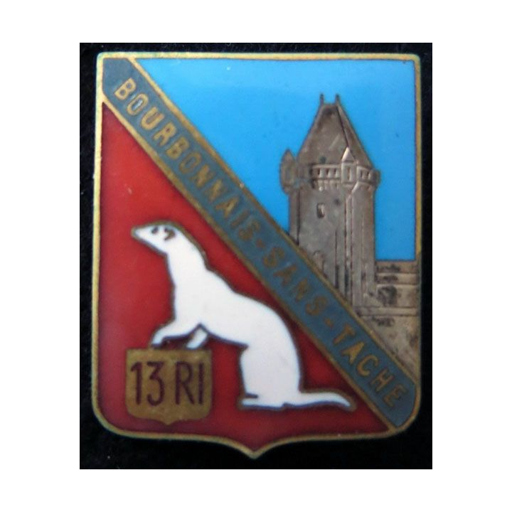 13° RI : 13° régiment d'infanterie de fabrication Arthus Bertrand Paris déposé poinçon en émail dos lisse