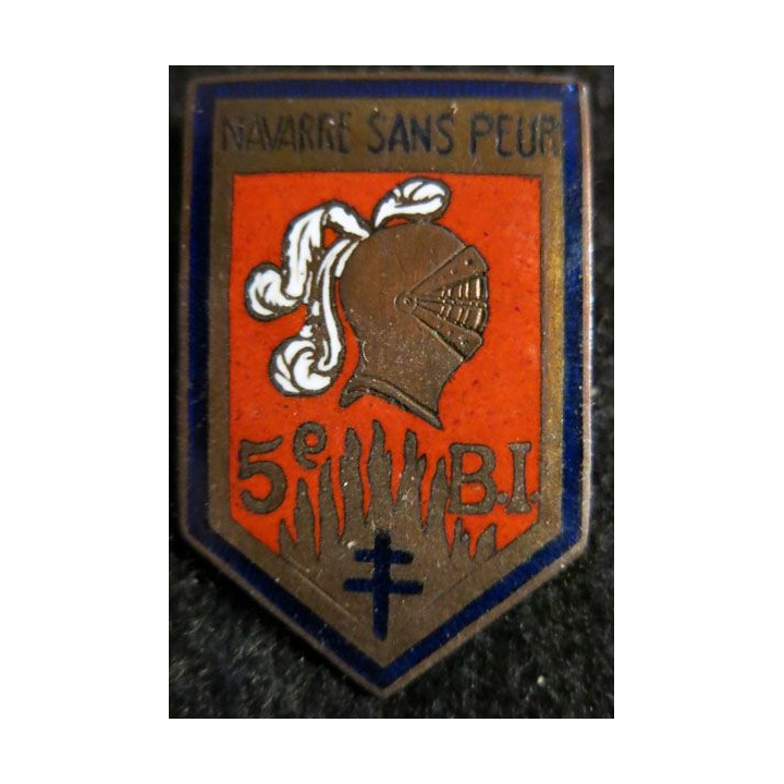 5° RI : insigne métallique du 5° bataillon d'infanterie Navarre sans peur Klein - Quenzer de 1946 émail