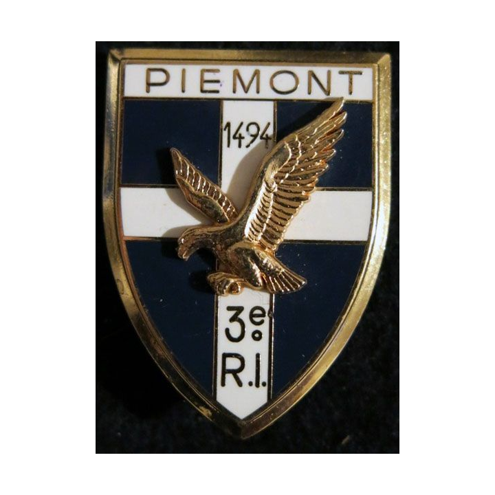 3° RI : Insigne métallique du 3° régiment d'infanterie 1494 Piemont de fabrication Drago 500° anniversaire