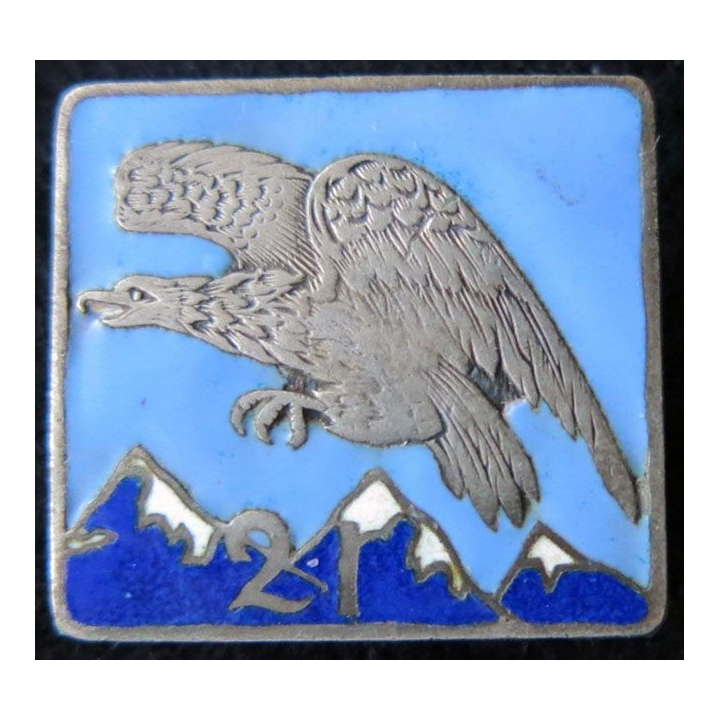 3° RIA : insigne métallique du 21° bataillon d'instruction du 3° régiment d'infanterie Alpine Drago Béranger déposé en émail