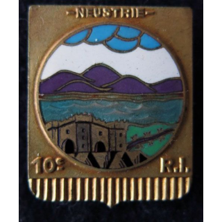 10° RIF : insigne métallique du 10° régiment d''infanterie de forteresse Neustrie Arthus Bertrand (poinçon) Picard Del en émail