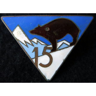 15° RIA : Insigne métallique du 15° régiment d'infanterie alpine de fabrication Arthus Bertrand déposé en émail (éclat)