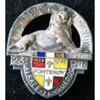 23° RI : insigne du 23° régiment d'infanterie Drago Paris en émail translucide Alsace-Languedoc Fontenoy 1658 1745