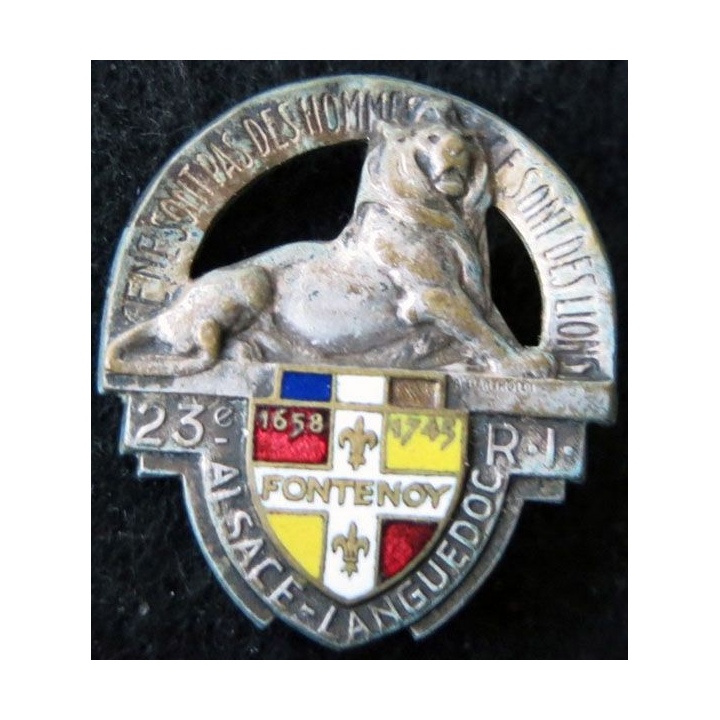 23° RI : insigne du 23° régiment d'infanterie Drago Paris en émail translucide Alsace-Languedoc Fontenoy 1658 1745
