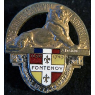 23° RIF : insigne du 23° régiment d'infanterie de forteresse Arthus Bertrand déposé émail translucide Fontenoy 1658 1745