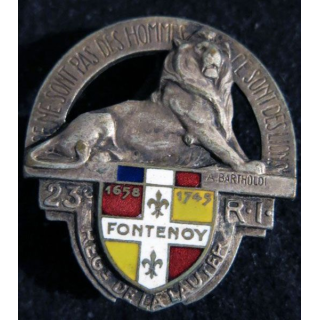 23° RIF : insigne du 23° régiment d'infanterie de forteresse Arthus Bertrand déposé émail translucide Fontenoy 1658 1745