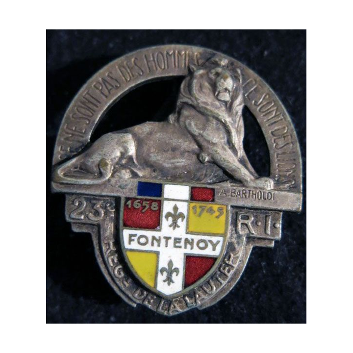 23° RIF : insigne du 23° régiment d'infanterie de forteresse Arthus Bertrand déposé émail translucide Fontenoy 1658 1745