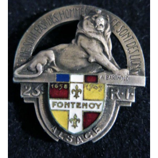 23° RI : insigne du 23° régiment d'infanterie Arthus Bertrand Paris en émail translucide Alsace Fontenoy 1658 1745
