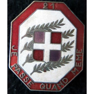 21° RI : 21° régiment d'infanterie de fabrication Arthus Bertrand G. 425 en émail