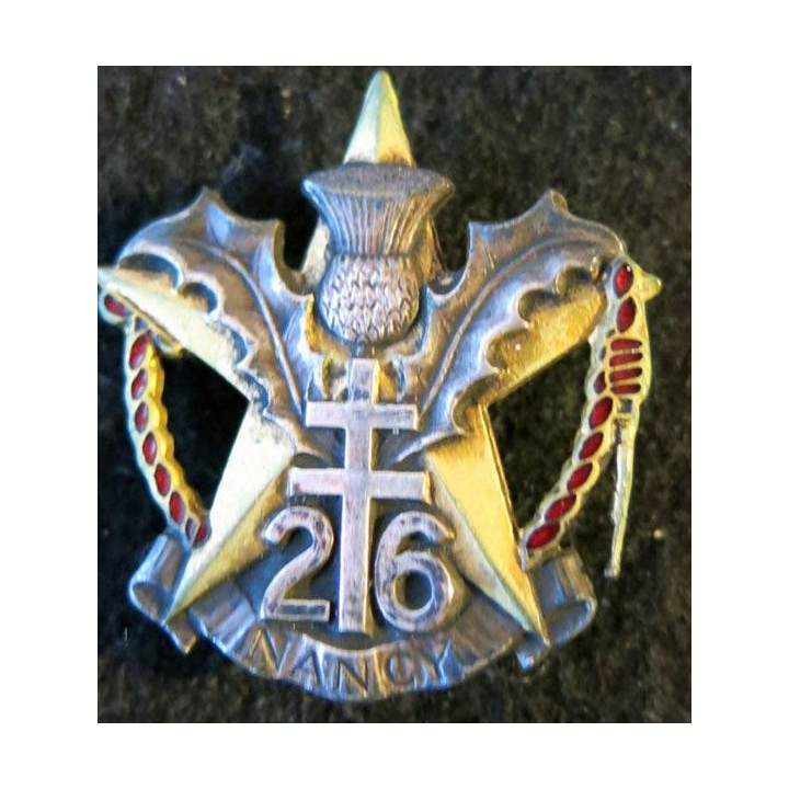 26° RI : Insigne métallique du 26° régiment d'infanterie Drago Romainville déposé H. 279