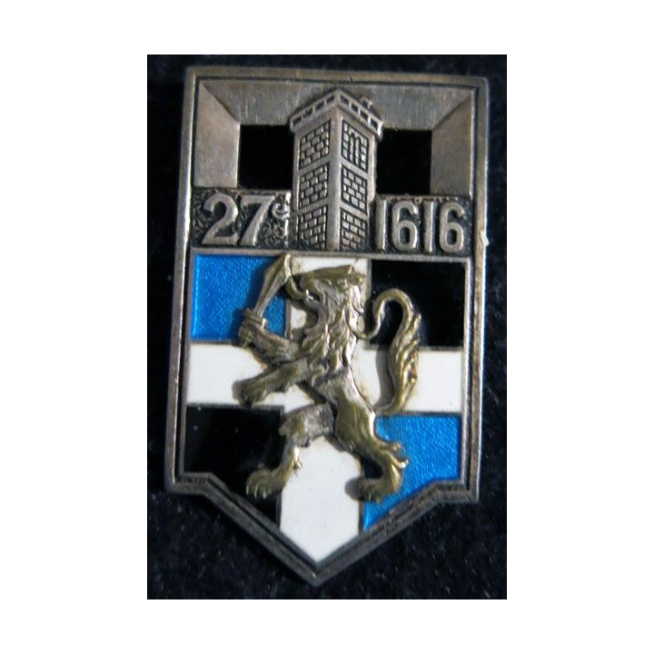 27° RI : insigne métallique du 27° régiment d'infanterie Drago Paris Béranger déposé H. 400 en argent