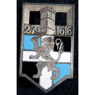 27° RI : insigne métallique du 27° régiment d'infanterie Arthus Bertrand Paris Déposé en émail