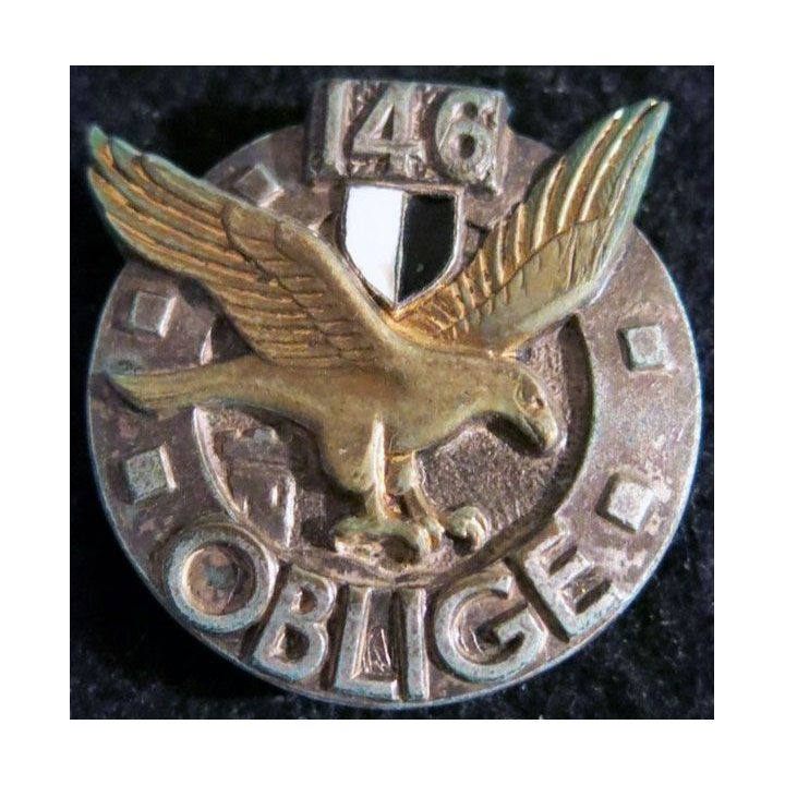 146° RI : insigne métallique du 146° régiment d'infanterie de fabrication Drago Paris devise argentée dos guilloché