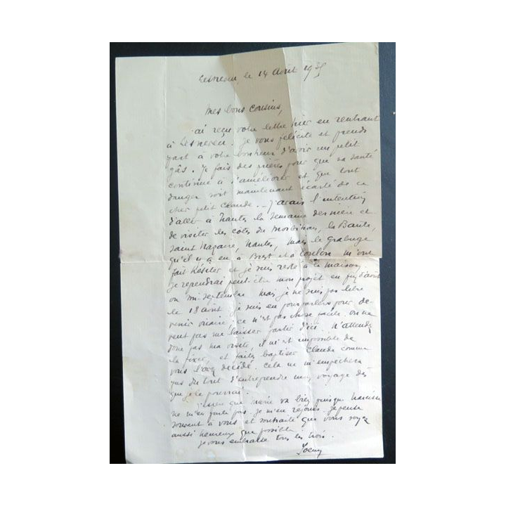 Lettre d'un prêtre à sa cousine en 1935 Finistère Nord