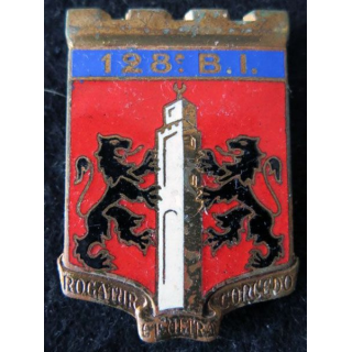 128° RI : insigne du 128° régiment d'infanterie de fabrication Drago Paris G. 1658 en émail