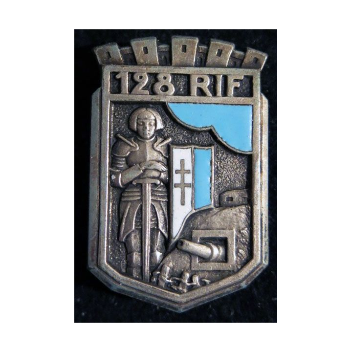 128° RIF : insigne du 128° régiment d'infanterie de forteresse de fabrication Drago Beranger en émail