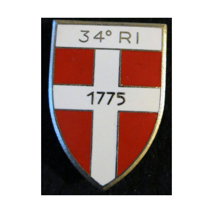 34° RI : insigne métallique du 34° régiment d'infanterie 1775 de fabrication Drago Paris G. 2689