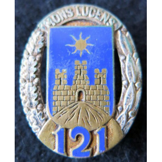 121° RI : Insigne métallique du 121° régiment d'infanterie de fabrication Drago Paris G. 430 en émail dos guilloché