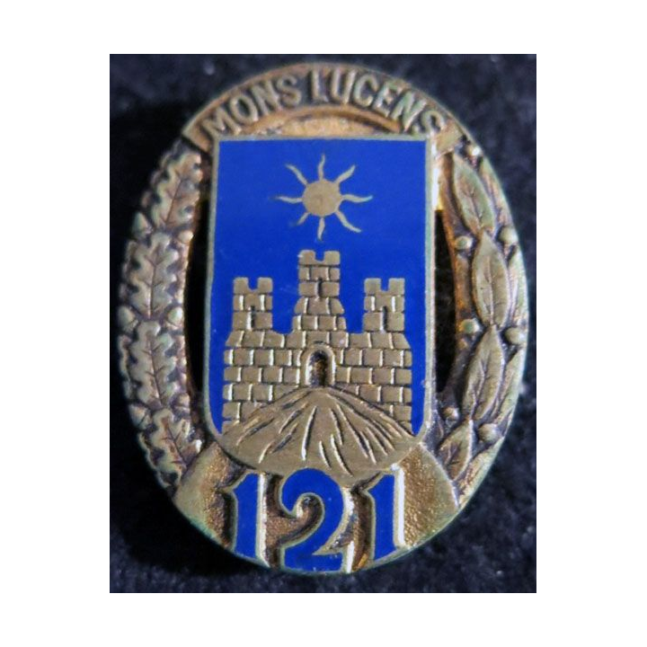121° RI : Insigne métallique du 121° régiment d'infanterie de fabrication Drago Paris  en émail tout doré