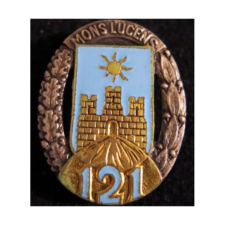 121° RI : Insigne métallique du 121° régiment d'infanterie de fabrication Drago Paris G. 430 en émail dos guilloché