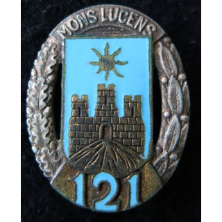 121° RI : Insigne métallique du 121° régiment d'infanterie de fabrication Drago Paris G. 430 en émail dos guilloché