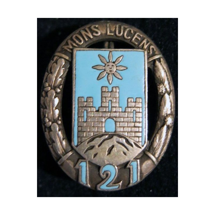 121° RI : Insigne métallique du 121° régimet d'infanterie de fabrication Arthus Bertrand Paris G. 430 en émail argenté