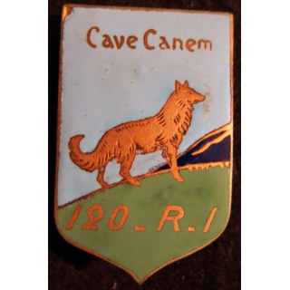 120° RI : Insigne métallique du 120° régiment d'infanterie de fabrication Arthus Bertrand Paris Déposé ABPD en émail