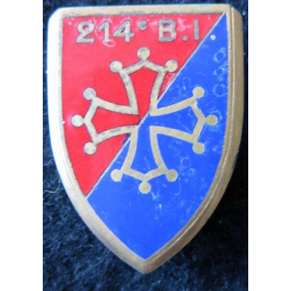 214° BI : Insigne métallique du 214° bataillon d’infanterie de fabrication Drago Paris G. 1260 en émail