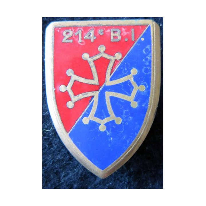 214° BI : Insigne métallique du 214° bataillon d’infanterie de fabrication Drago Paris G. 1260 en émail