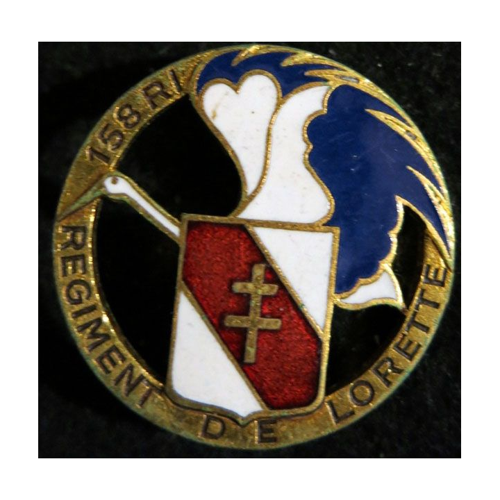 158° RI : 158° régiment d'infanterie régiment de Lorette Drago rond 35 mm en émail