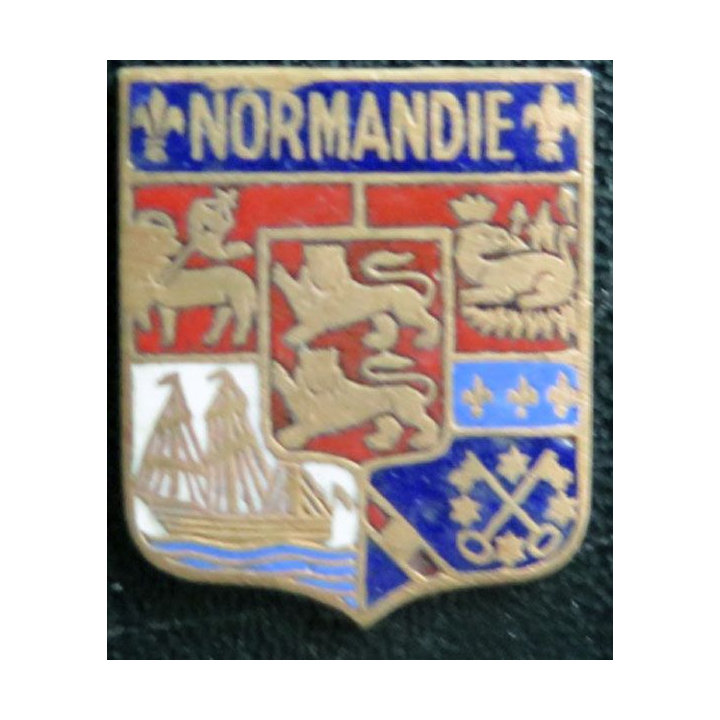 BLASON NORMANDIE : insigne ancien blason en émail de la Normandie 22 x 27 m