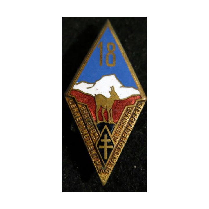 18° RI : Insigne métallique du 18° régiment d’infanterie de fabrication Drago Déposé en émail embouti
